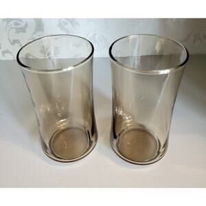 Vintage MCM Libbey Bolero Brown Smoke 12 oz Tumbler Drinking Glasses Set of 2